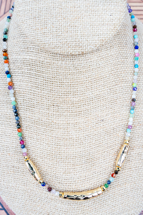At First Light Multi-Color Beaded Goldtone Necklace