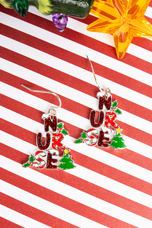 Holiday Nurse Glitter Enamel Earrings