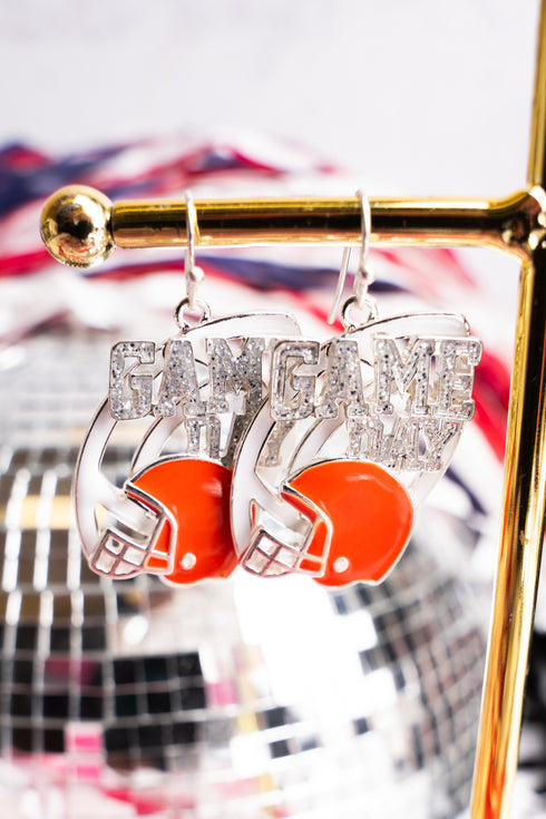 Gameday Orange and White Crystal Earrings