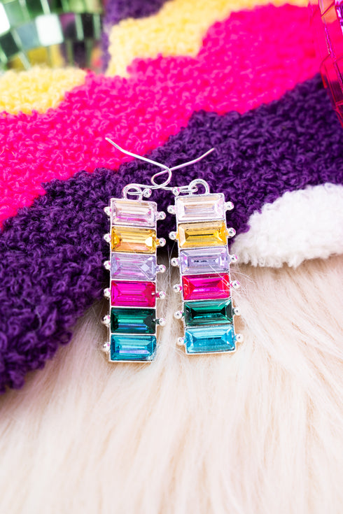 Jazzy Jewel Tone Silvertone Earrings