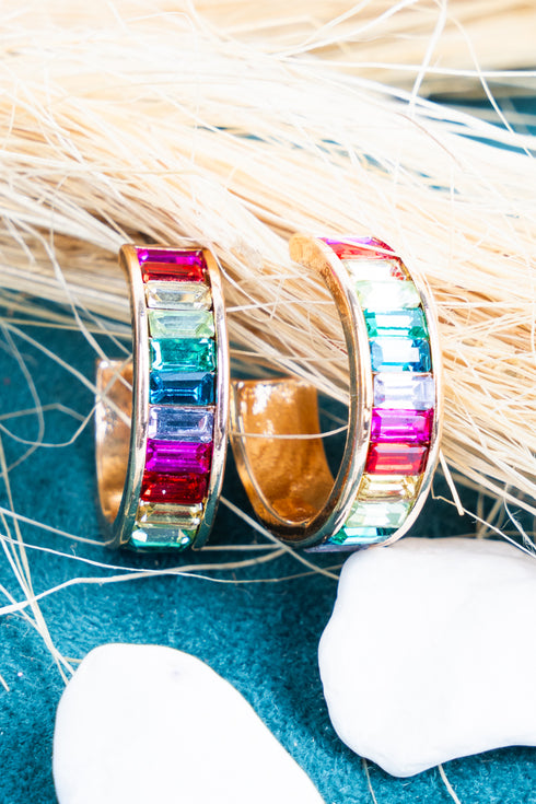 Alyssa Baguette Multi Goldtone Hoop Earrings