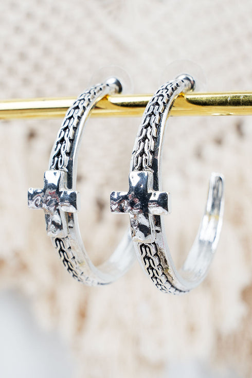 Heirloom Faith Silvertone Hoop Earrings