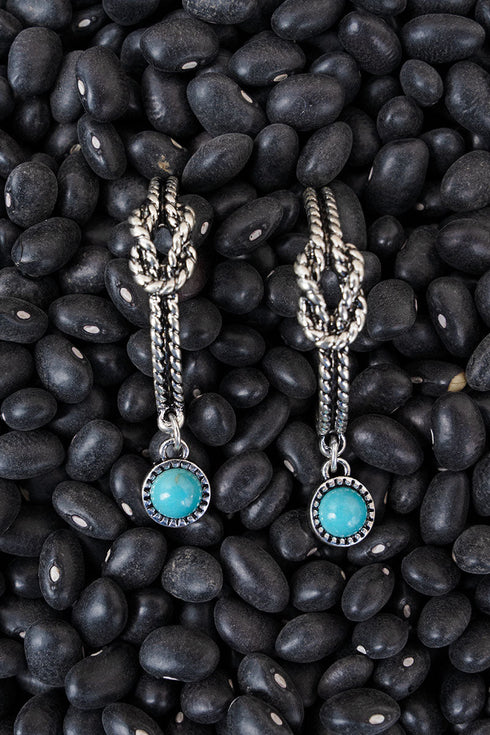 Silvertone Turquoise Tied Hoop Earrings