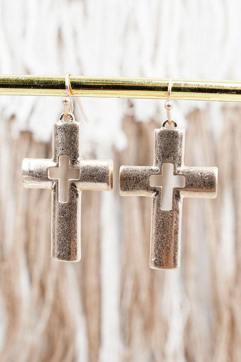 Blessed Path Worn Goldtone Cross Earrings