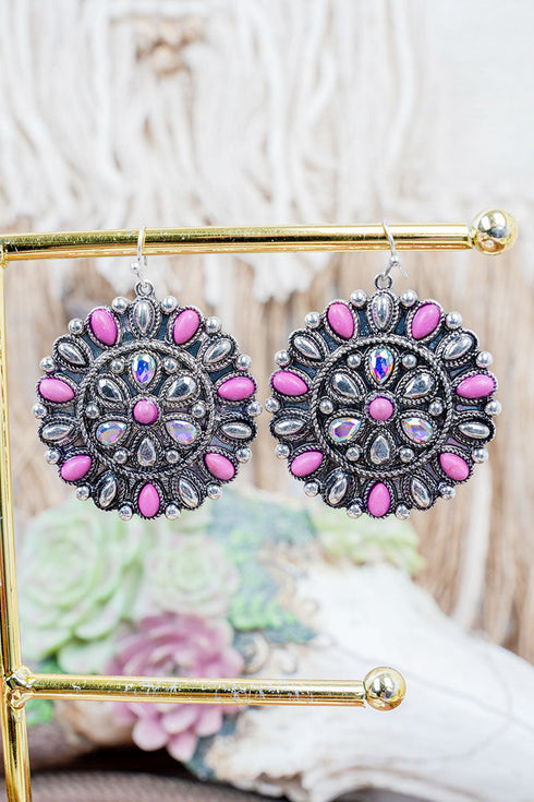 Pink & Iridescent Bloomtown Rodeo Silvertone Earrings