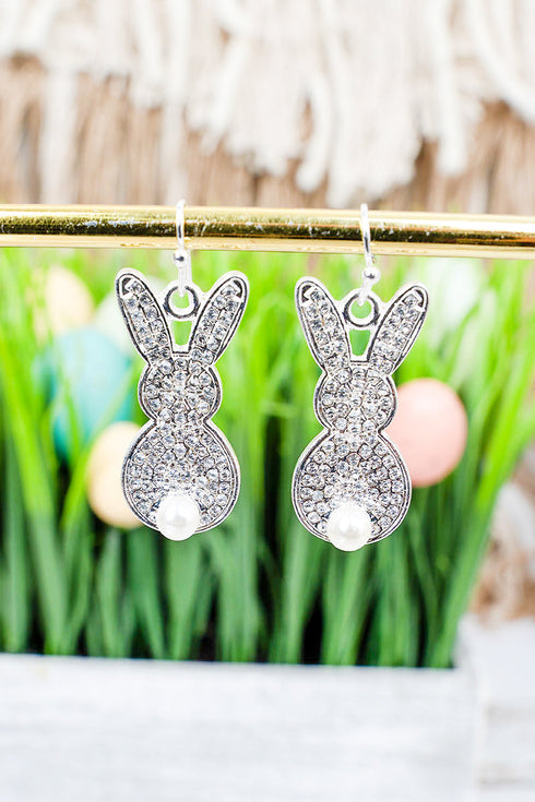 Bunny Bling Silvertone Earrings