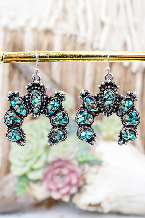 Turquoise Flintrock Arch Silvertone Earrings