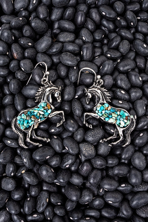 Turquoise Flintrock Gallop Silvertone Earrings