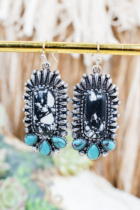 Black Twilight Trail Silvertone Earrings