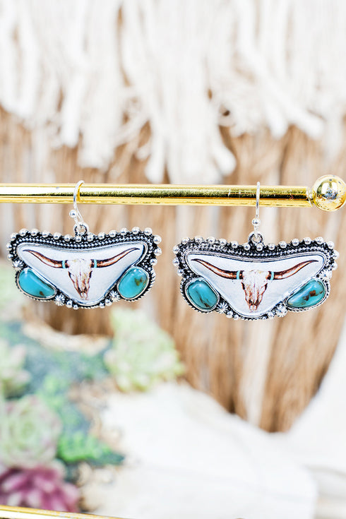 Longhorn Pass Turquoise & Silvertone Earrings