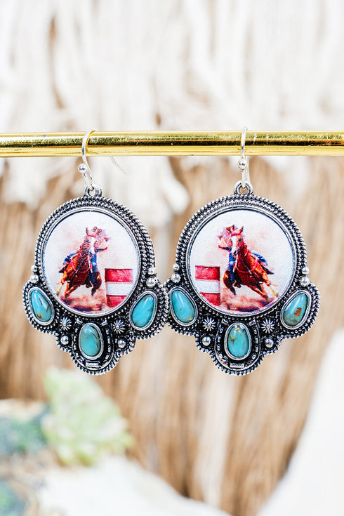 Barrel Racer Beauty Silvertone Earrings