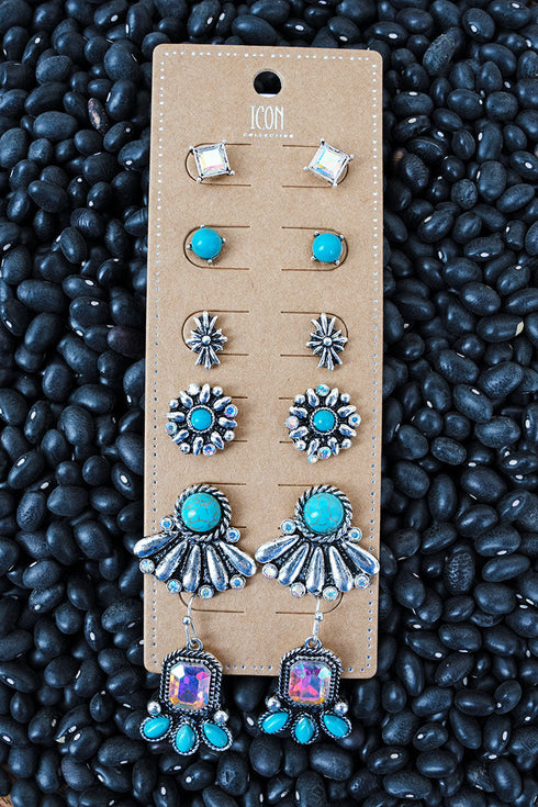 Rodeo Doll Silvertone Stud Earrings 6 Pair Set