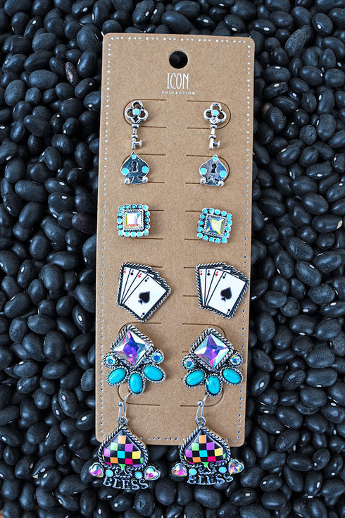 Glitz & Giddyup Silvertone Stud Earrings 6 Pair Set