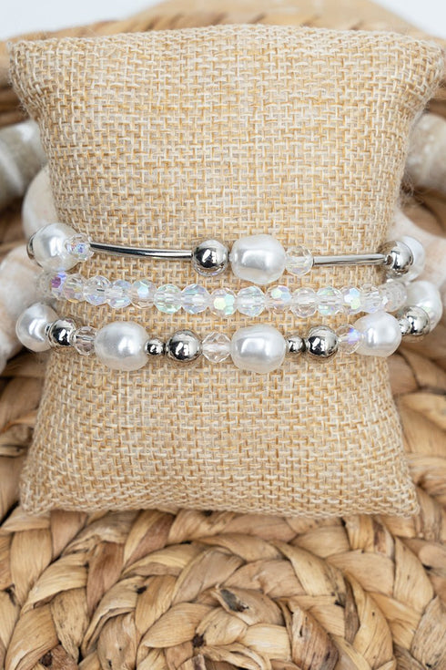 Urban Elegance Silvertone Beaded Bracelet Set
