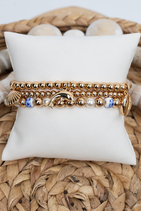 Blue Ocean Keepsakes Goldtone Beaded Bracelet Set