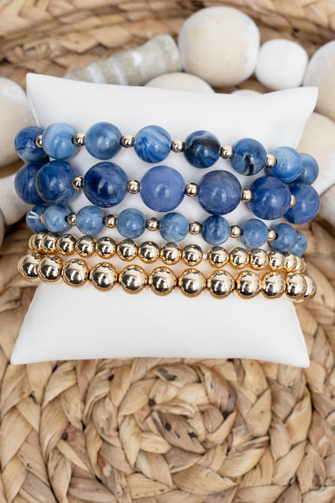After Hours Blue and Goldtone Beaded Bracelet Set