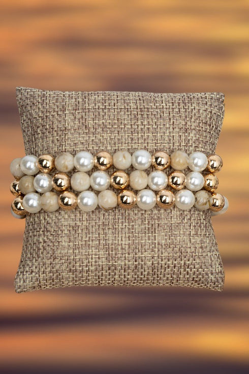 Pearls on Main Ivory and Goldtone Beaded Bracelet Set
