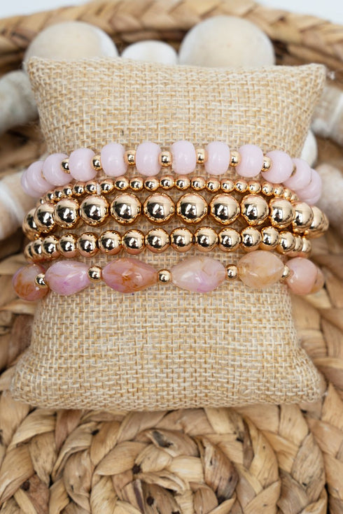 Golden Hour Plans Pink Beaded Bracelet Set