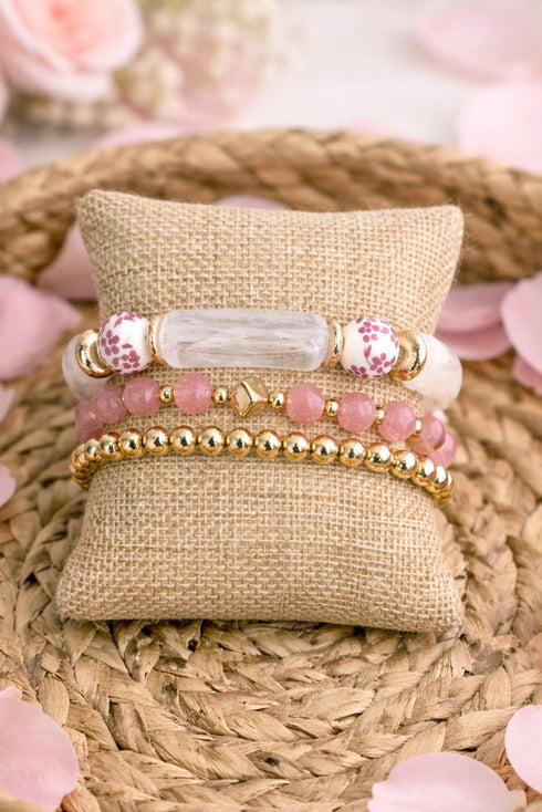 Pink Central Park Posies Goldtone Beaded Bracelet Set