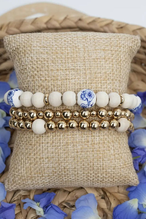 Blue Wildwood Flora Goldtone Beaded Bracelet Set