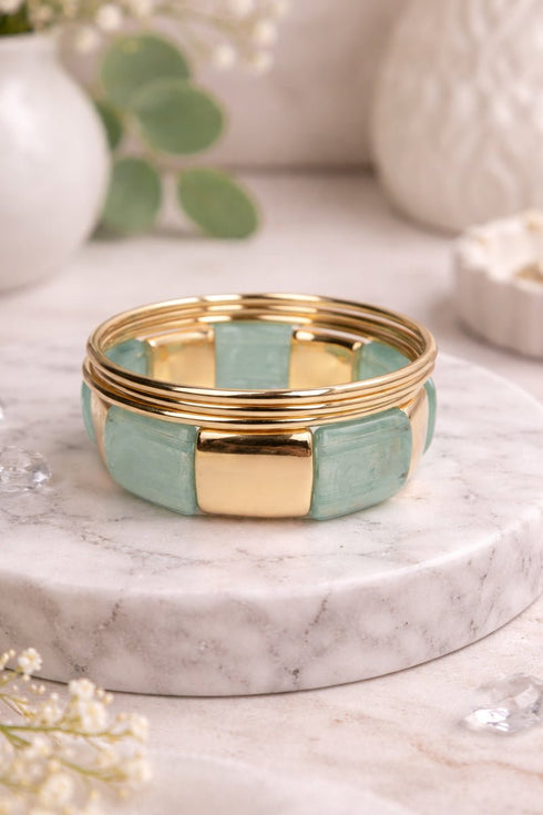 Light Blue and Goldtone SoHo Stack Bracelet Set
