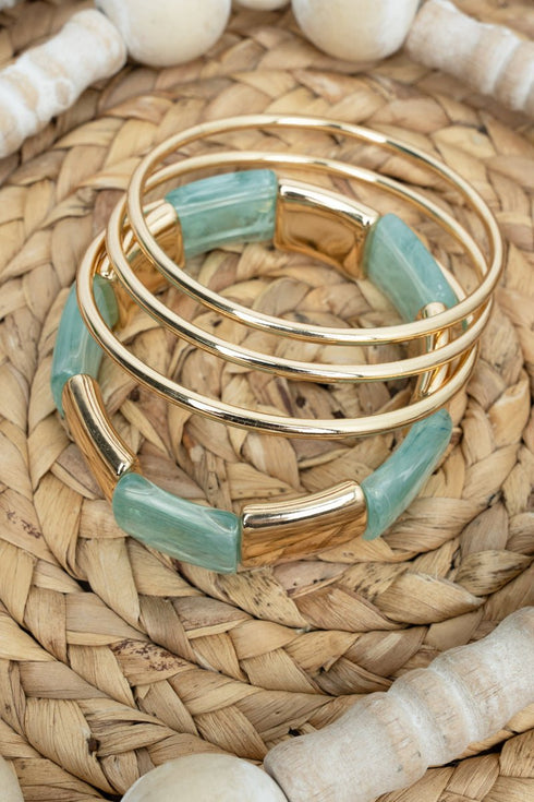 Light Blue and Goldtone SoHo Stack Bracelet Set