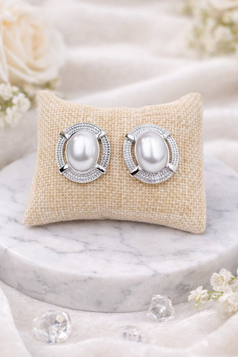 Moonlit Meeting Pearl and Silvertone Earrings