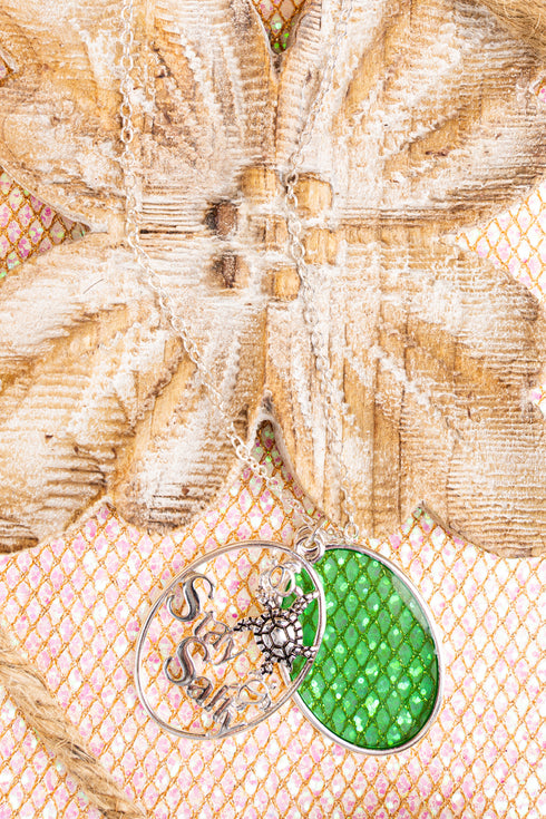 Green Sea Glass 'Stay Salty' Turtle Necklace