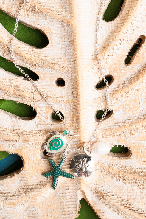 Silvertone Sealife Charm Pendant Necklace