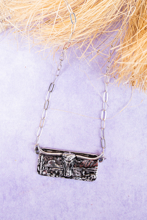 Silvertone Lubbock Longhorn Necklace
