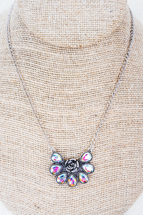 Iridescent Rosecrest Silvertone Necklace