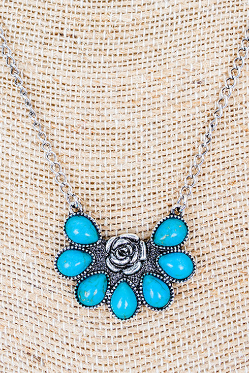 Turquoise Rosecrest Silvertone Necklace