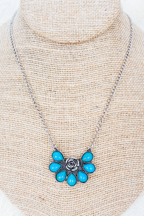 Turquoise Rosecrest Silvertone Necklace