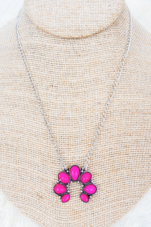 Hot Pink Ashford Arch Silvertone Necklace
