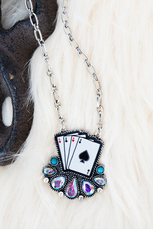 High Stakes Sparkle Iridescent & Silvertone Necklace