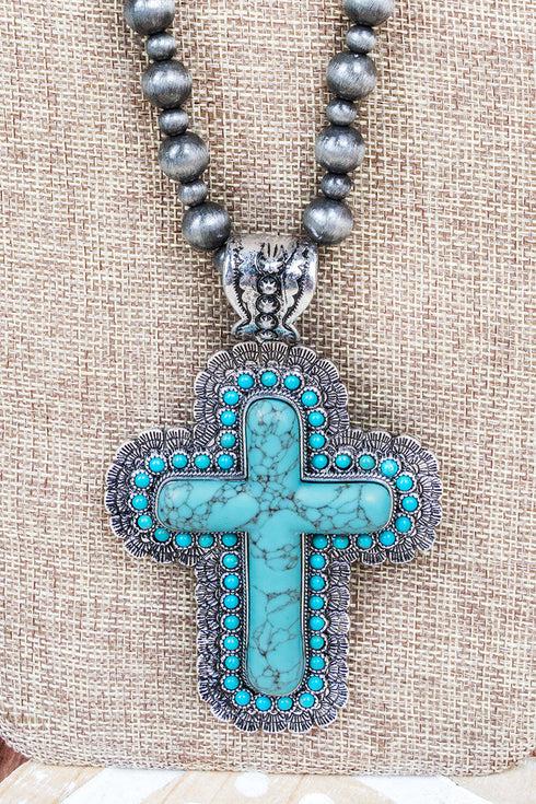 Turquoise Frontier Faith Silver Pearl Necklace