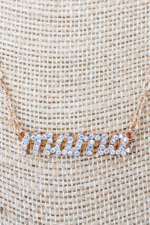 Iridescent Mama Script Goldtone Necklace