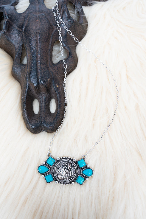 Turquoise Stallion Ridge Silvertone Necklace