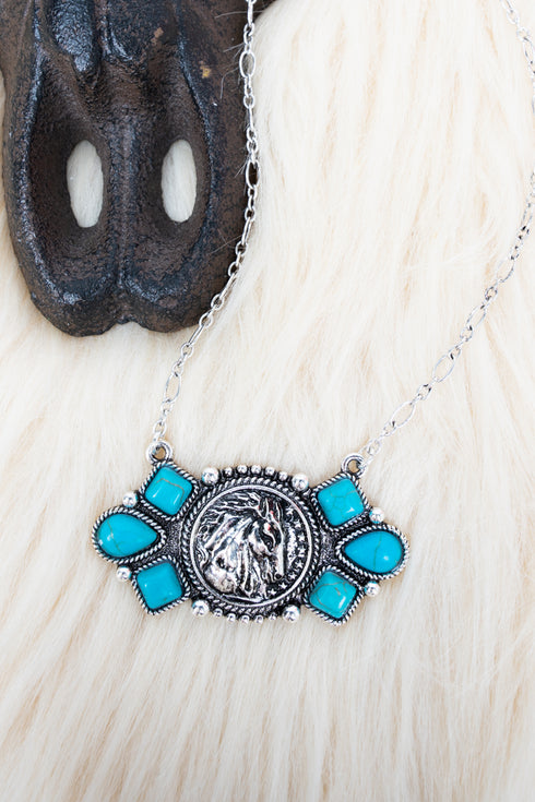 Turquoise Stallion Ridge Silvertone Necklace