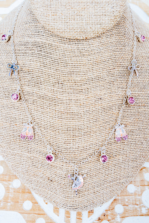 Pink Twinkle Toes Silvertone Charm Necklace