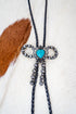 Turquoise & Silver Pearl Bowline Beauty Bolo Tie Necklace