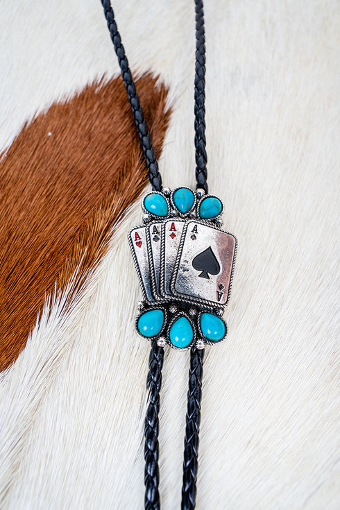 Turquoise Hold All The Cards Bolo Tie Necklace