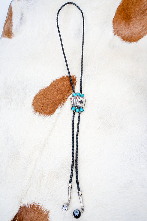 Turquoise Hold All The Cards Bolo Tie Necklace