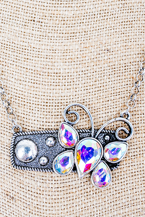 Iridescent Butterfly Belle Silvertone Necklace