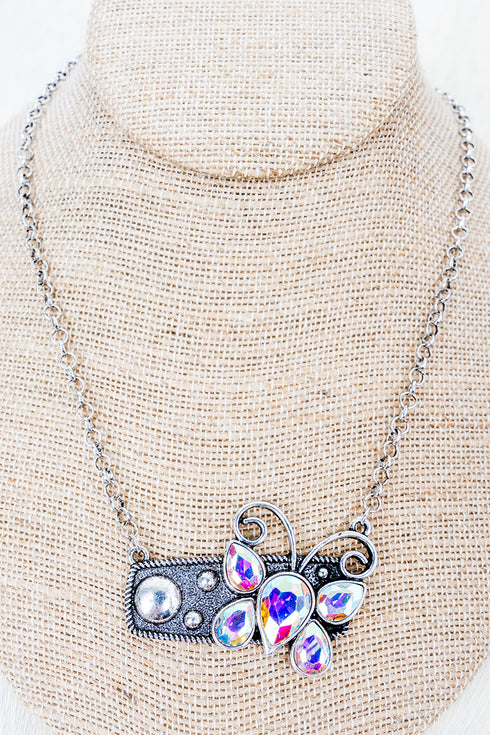 Iridescent Butterfly Belle Silvertone Necklace