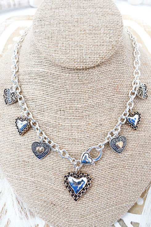 Linked by Love Two-Tone Heart Charm Necklace
