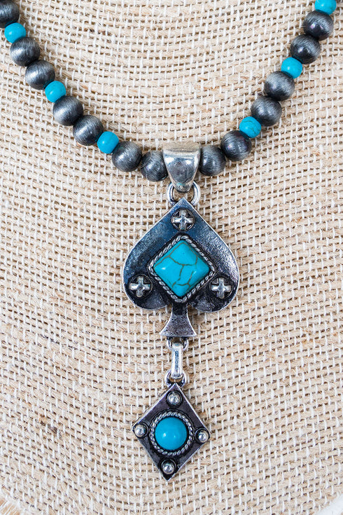 Turquoise Wild Gambit Silver Pearl Necklace