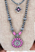 Pink Bloomfire Mesa Layered Silver Pearl Necklace