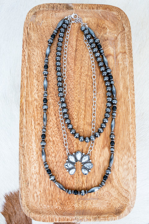 White & Black Josie Layered Silver Pearl Necklace