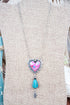 Pink Prairie Dawn Heart Silvertone Necklace